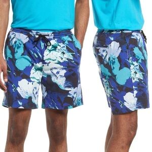 New Nordstrom Print Elastic Waist Shorts Blue Mens Size Medium Beach Drawstring